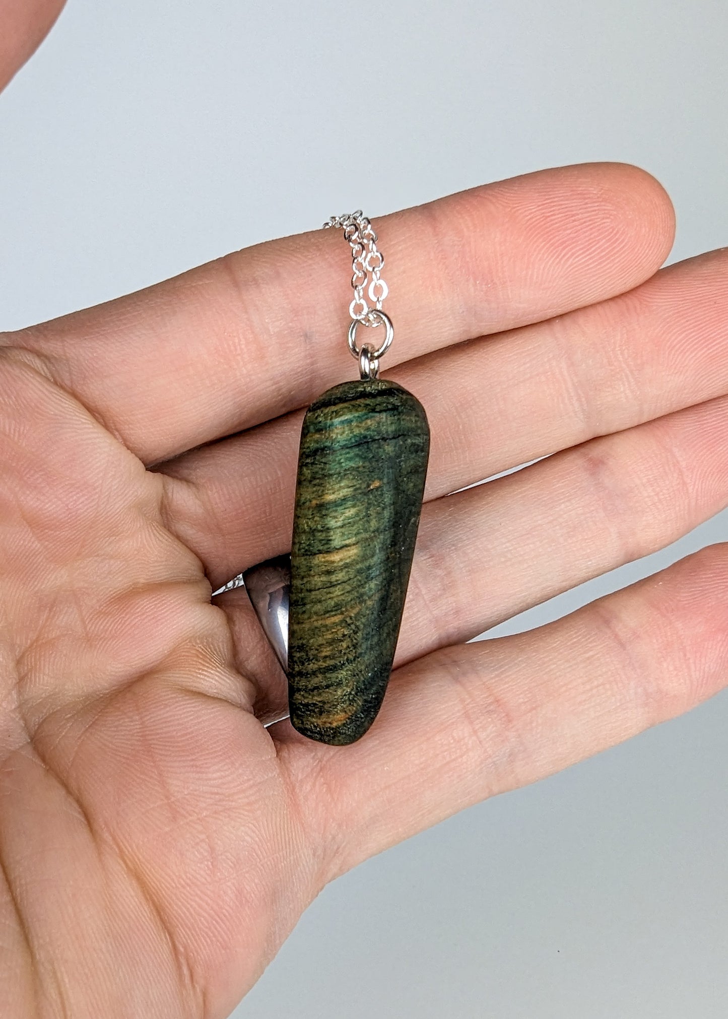 Naturally Fungus-Stained Wooden Pendant | Rounded Triangle