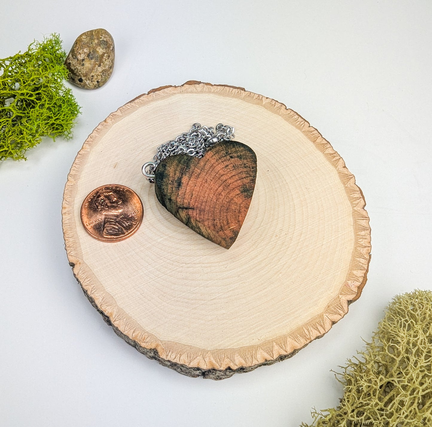 Elf-Wood Heart Pendant #13 | Naturally Fungus-Stained Wood