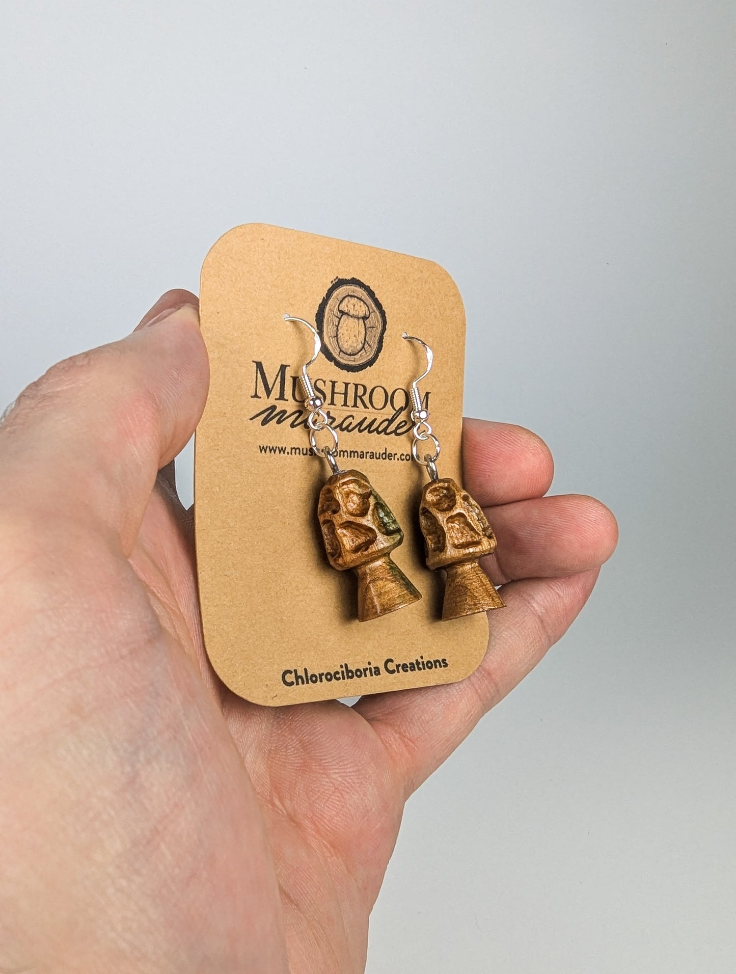 Morel Mushroom Earrings #14 | Carved From Naturally Green, Fungus-Stained Wood