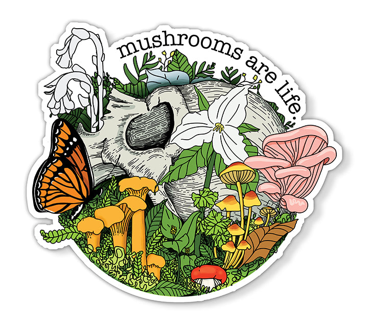 Mushrooms Are Life Magnet | Skull and Flowers and Mushrooms | Beautiful Morbid Nature Magnet