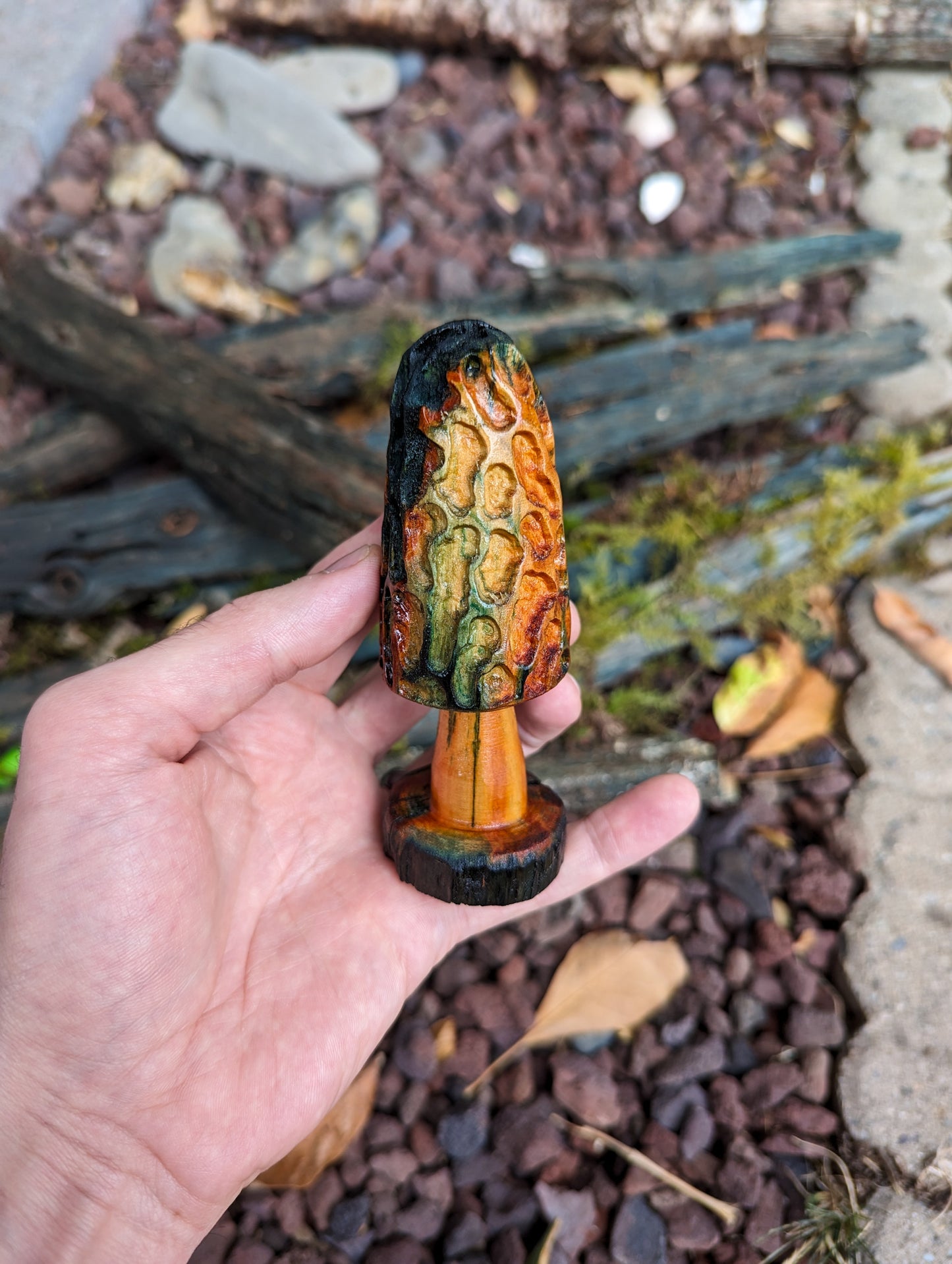 Morel Mushroom Display Piece | Carved From Mushroom-Colored Wood