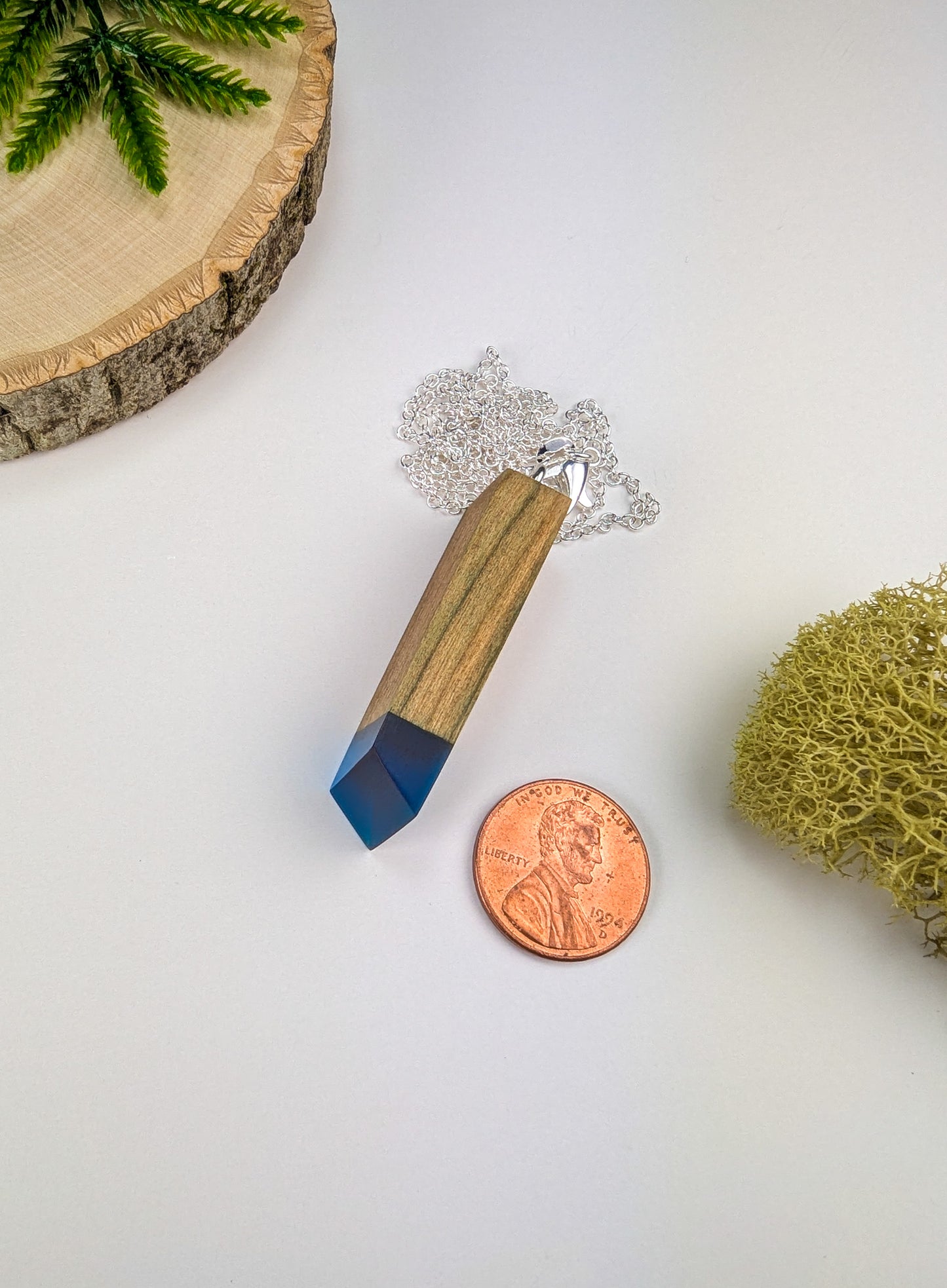 Chlorociboria Wood and Blue Epoxy Pendant #4