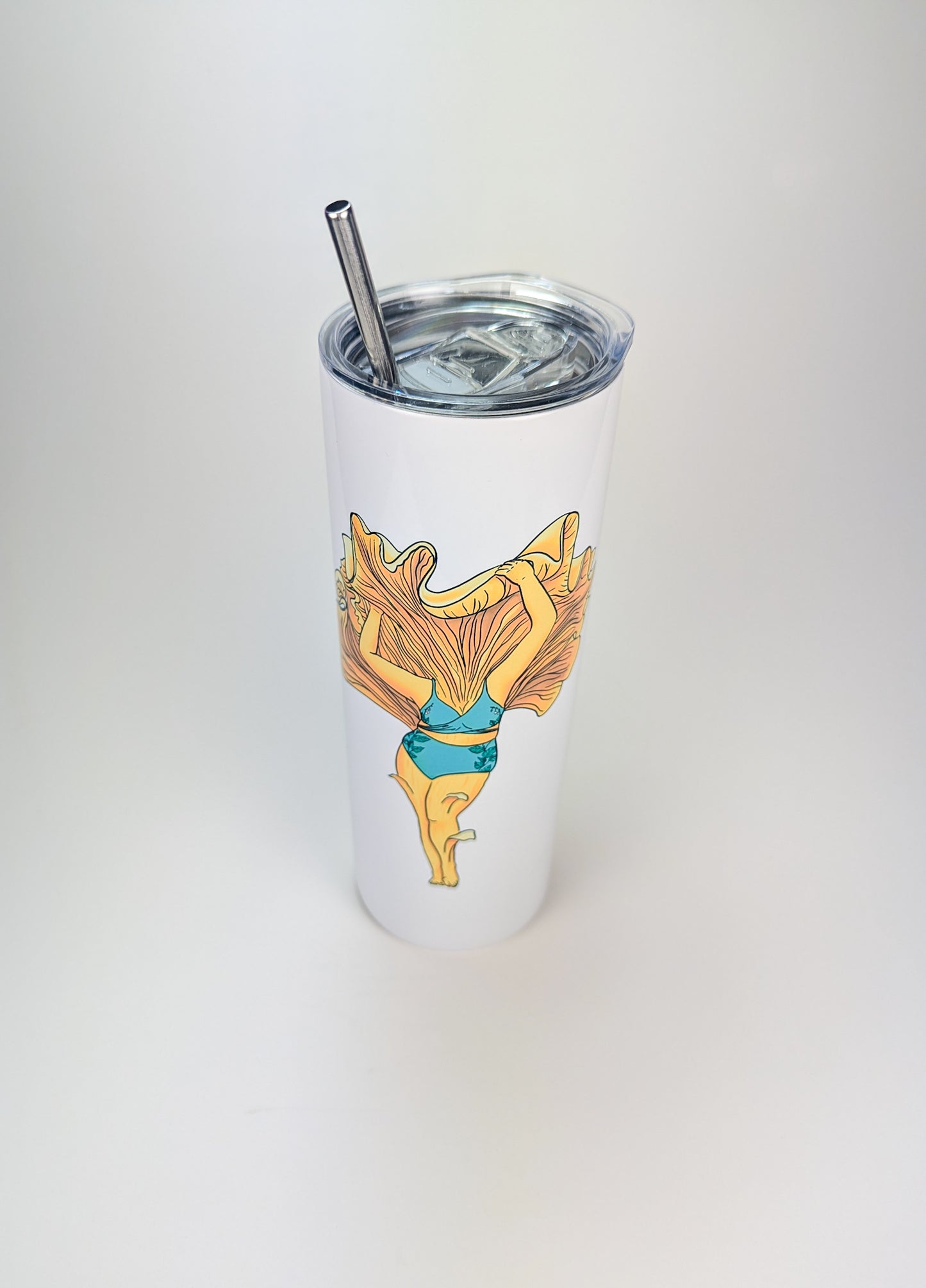 Chanterelle Mushroom Pinup Girl | 20oz Stainless Steel Skinny Tumbler | Beautiful Mushroom Artwork