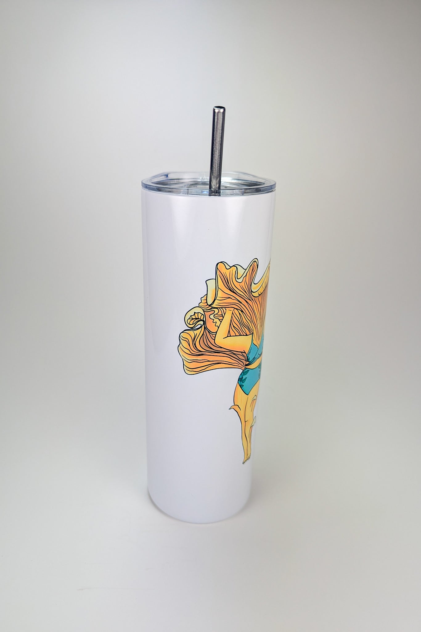 Chanterelle Mushroom Pinup Girl | 20oz Stainless Steel Skinny Tumbler | Beautiful Mushroom Artwork