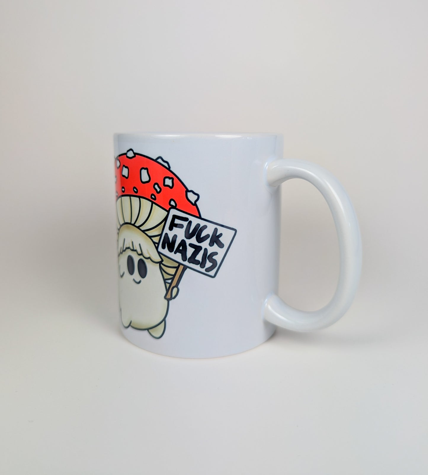 Fuck Nazis Amanita | Anti-Nazi Mushroom Mug | Mushroom Artwork on Ceramic Cup | 11oz/15oz Sizes