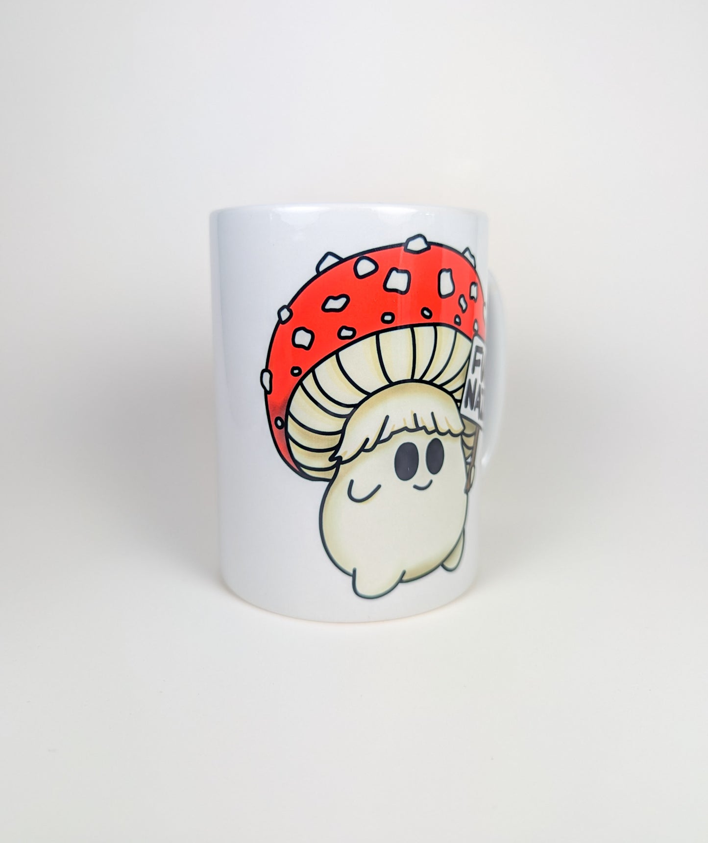 Fuck Nazis Amanita | Anti-Nazi Mushroom Mug | Mushroom Artwork on Ceramic Cup | 11oz/15oz Sizes