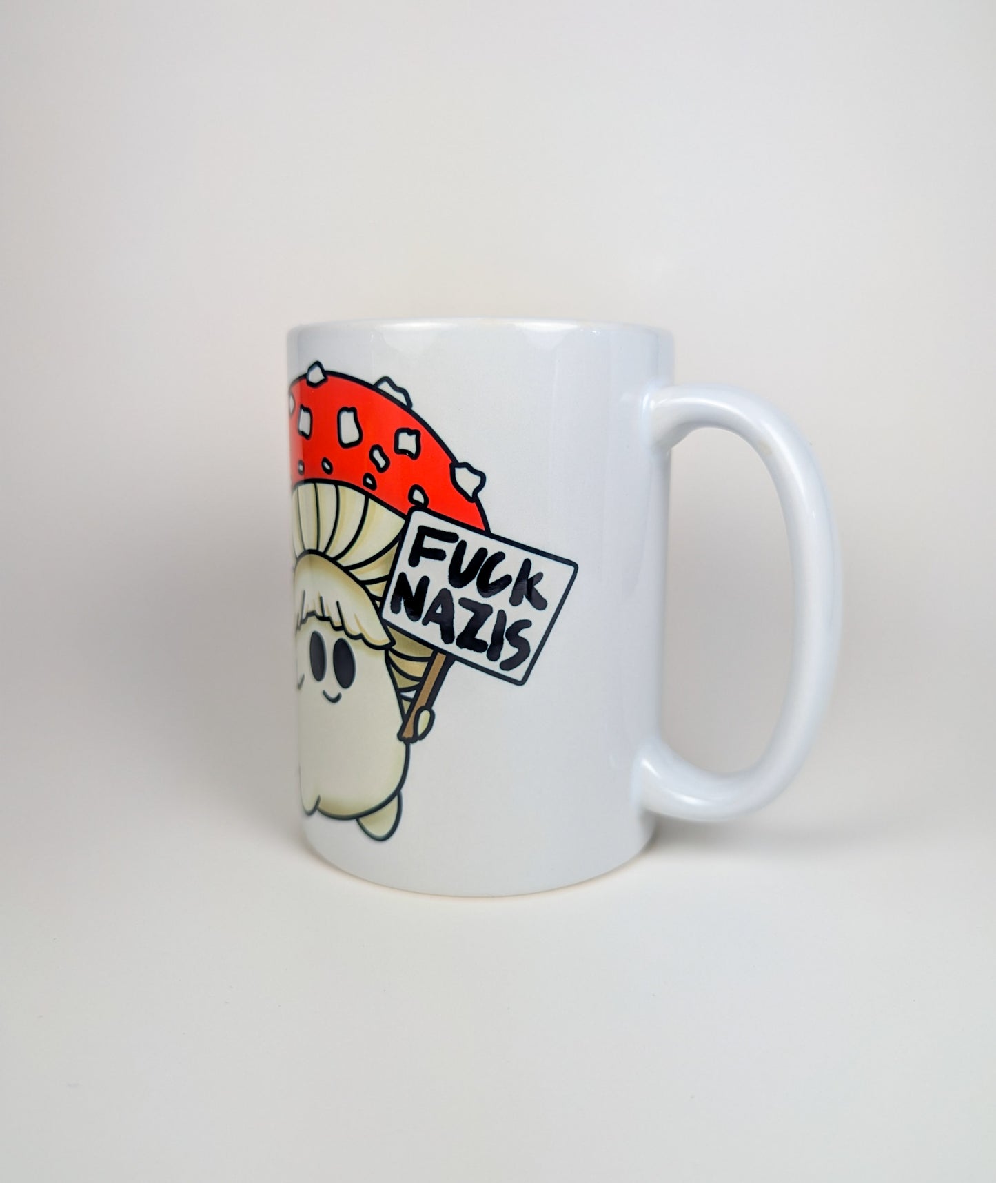 Fuck Nazis Amanita | Anti-Nazi Mushroom Mug | Mushroom Artwork on Ceramic Cup | 11oz/15oz Sizes