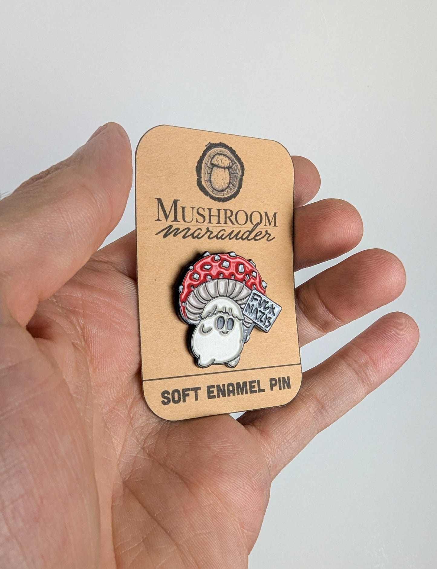 Fuck Nazis Picketing Amanita Mushroom | Soft Enamel Pin