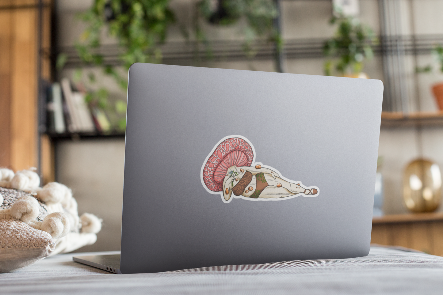 "Wrinkled Peach" Mushroom Pinup Girl Sticker | Rhodotus palmatus | Curvy FunGal