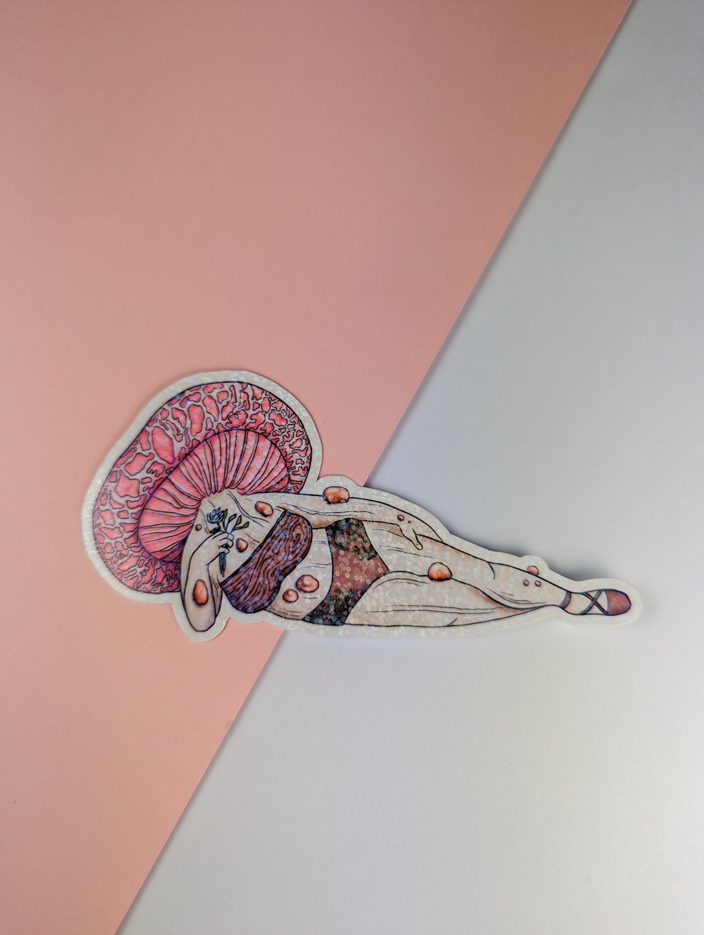 "Wrinkled Peach" Mushroom Pinup Girl Sticker | Rhodotus palmatus | Curvy FunGal