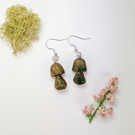 Porcini Mushroom Earrings #7 | Carved from Naturally Fungus-Stained Wood