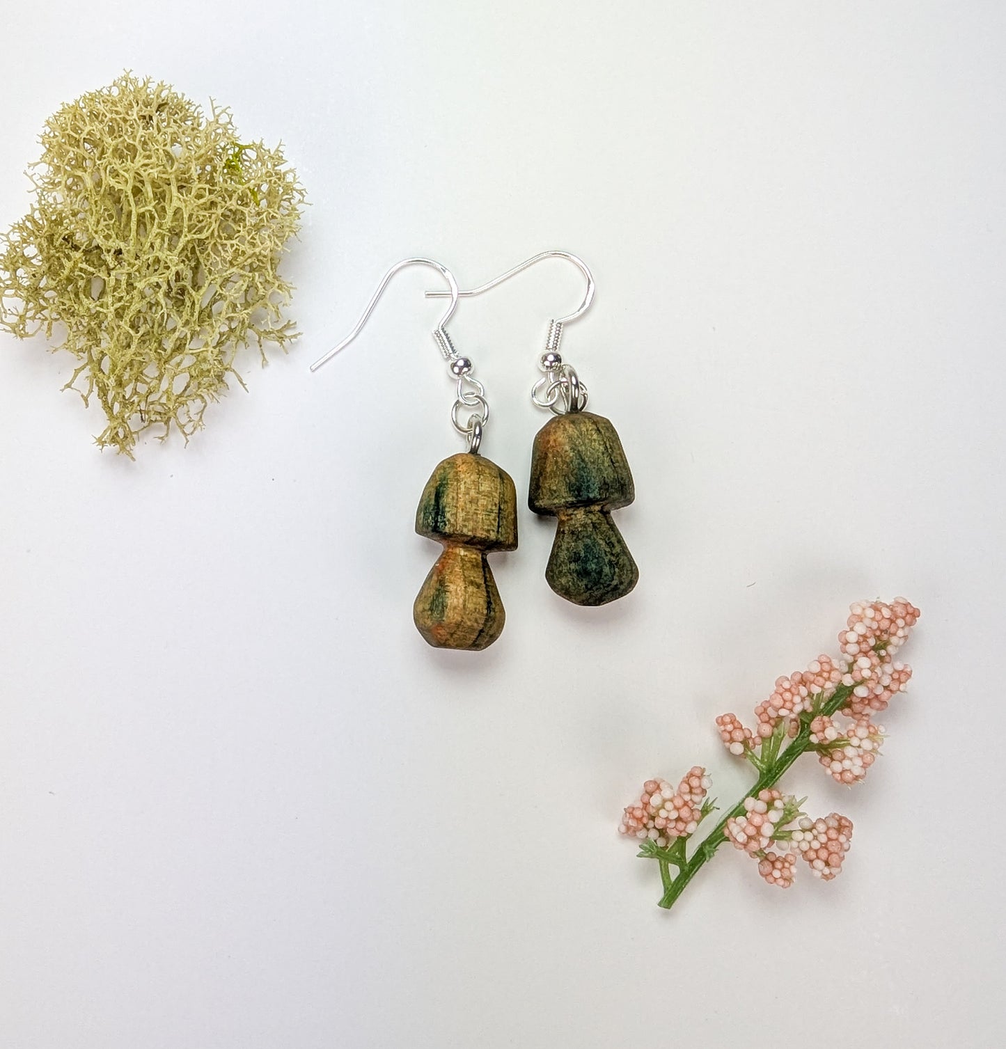 Porcini Mushroom Earrings #7 | Carved from Naturally Fungus-Stained Wood