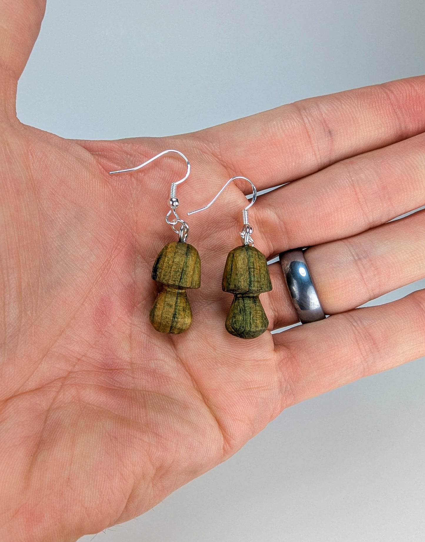 Porcini Mushroom Earrings #7 | Carved from Naturally Fungus-Stained Wood