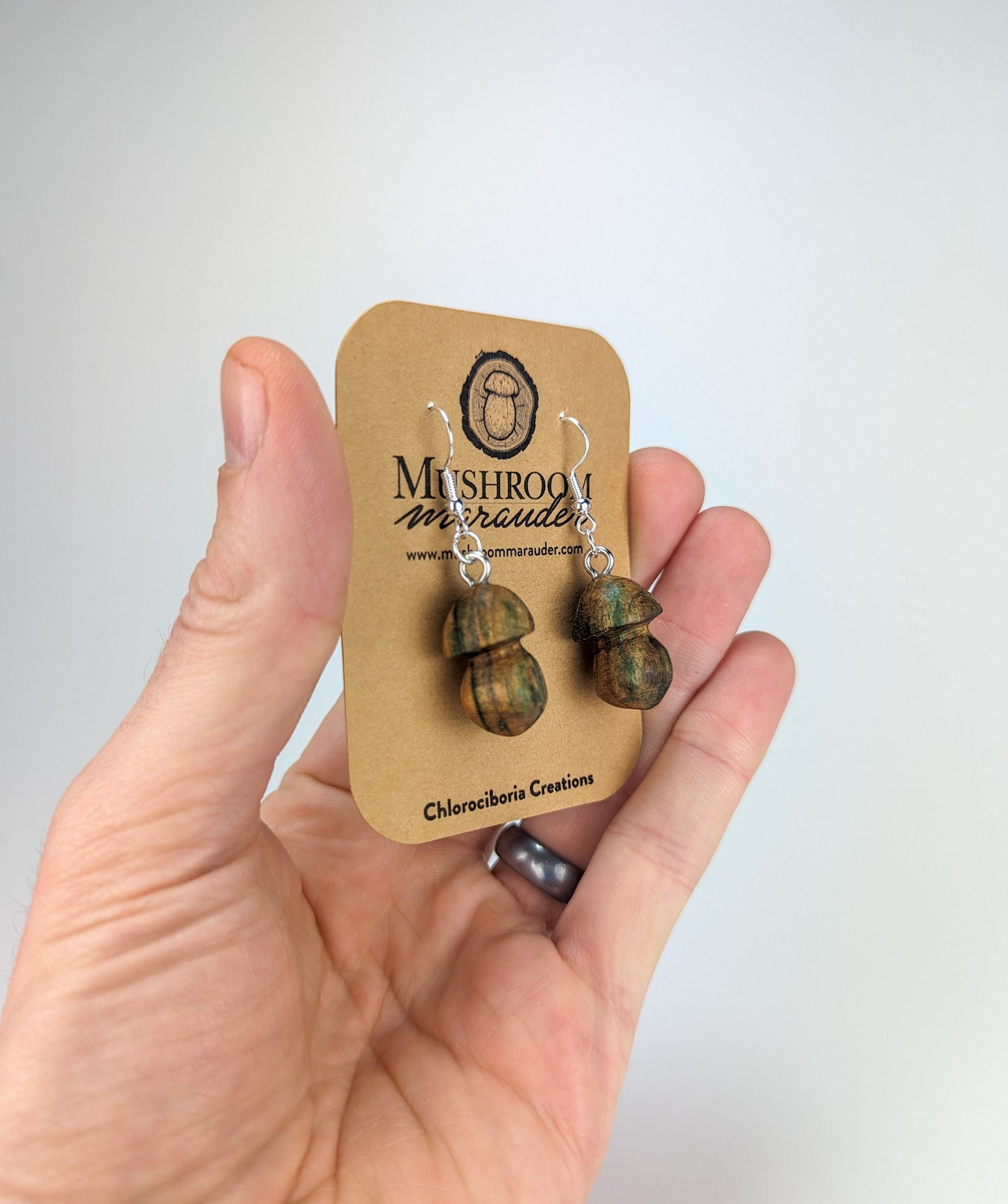 Porcini Mushroom Earrings | Carved from Naturally Fungus-Stained Wood
