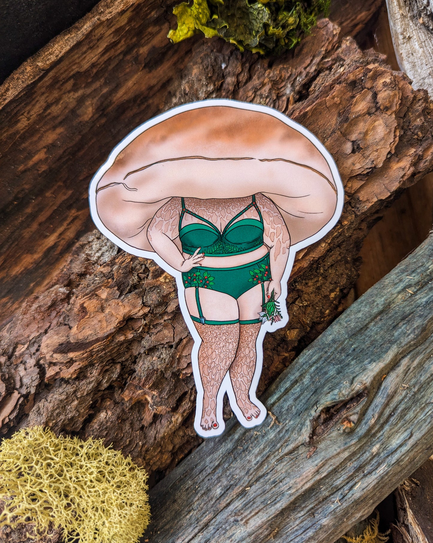 Porcini Pinup Girl Mushroom Sticker | King Bolete | Curvy FunGal