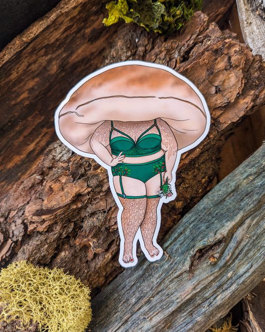 Porcini Pinup Girl Mushroom Sticker | King Bolete | Curvy FunGal