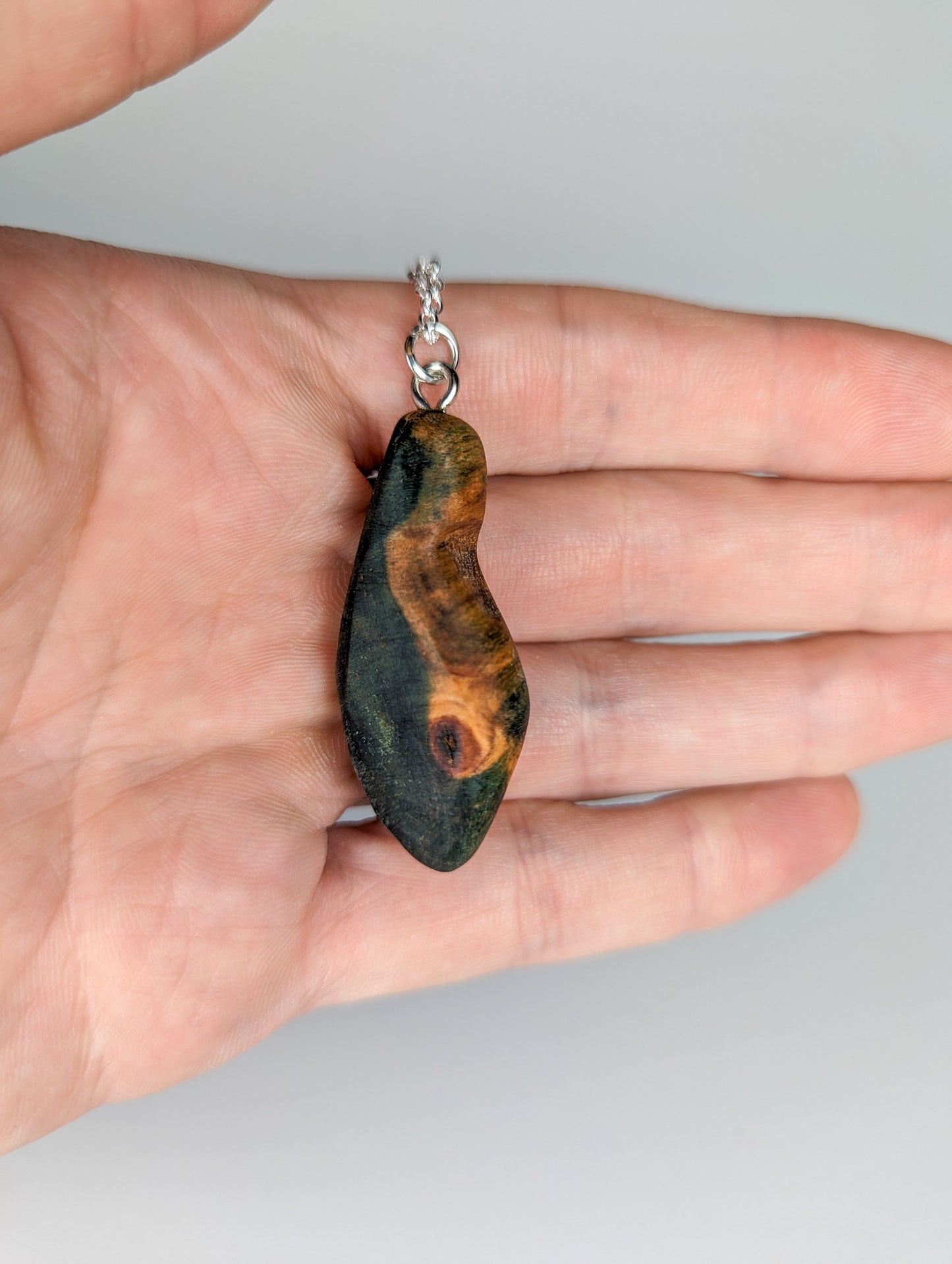 Naturally Fungus-Stained Wooden Pendant | Organic Shape (Gourd?)