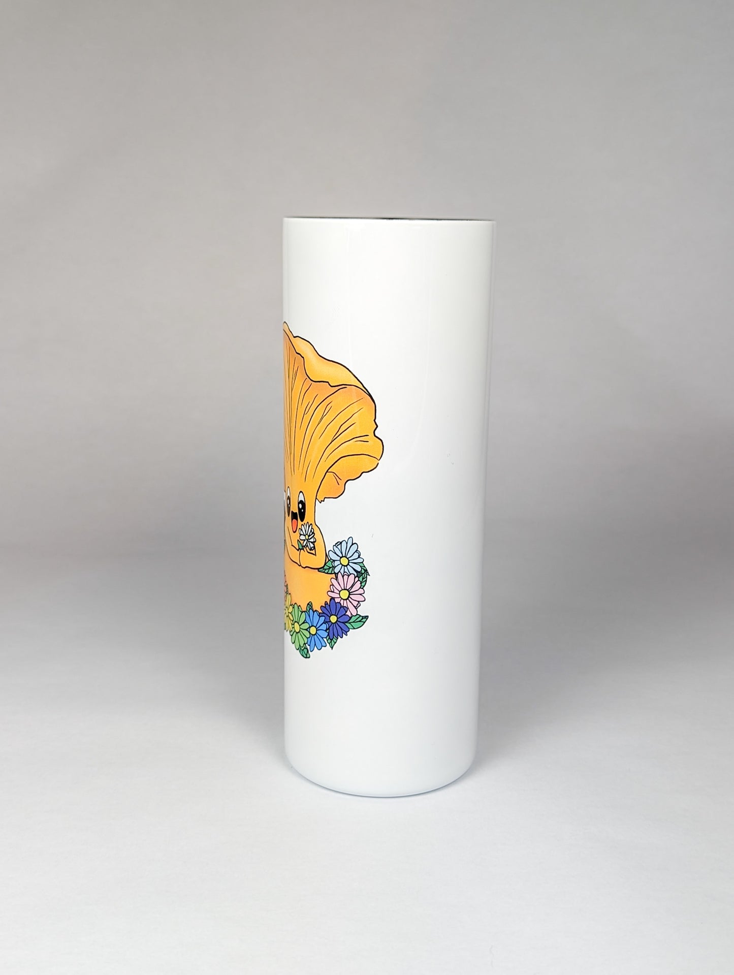 Chanterelle Mushroom w/Pride Rainbow Flowers | 20oz Stainless Steel Skinny Tumbler | Adorable, Inclusive Mushroom Artwork