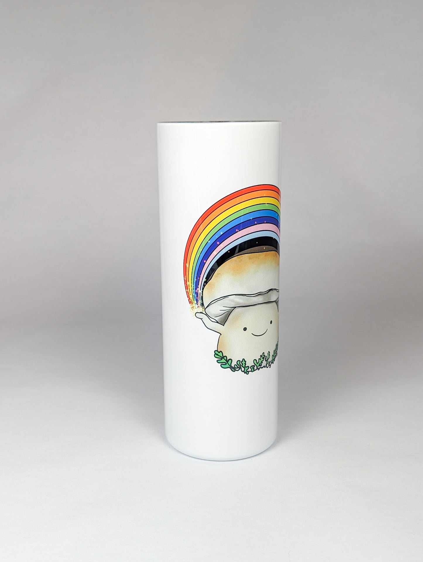 Porcini Mushroom w/Pride Rainbow | 20oz Stainless Steel Skinny Tumbler | Adorable, Inclusive Mushroom Artwork