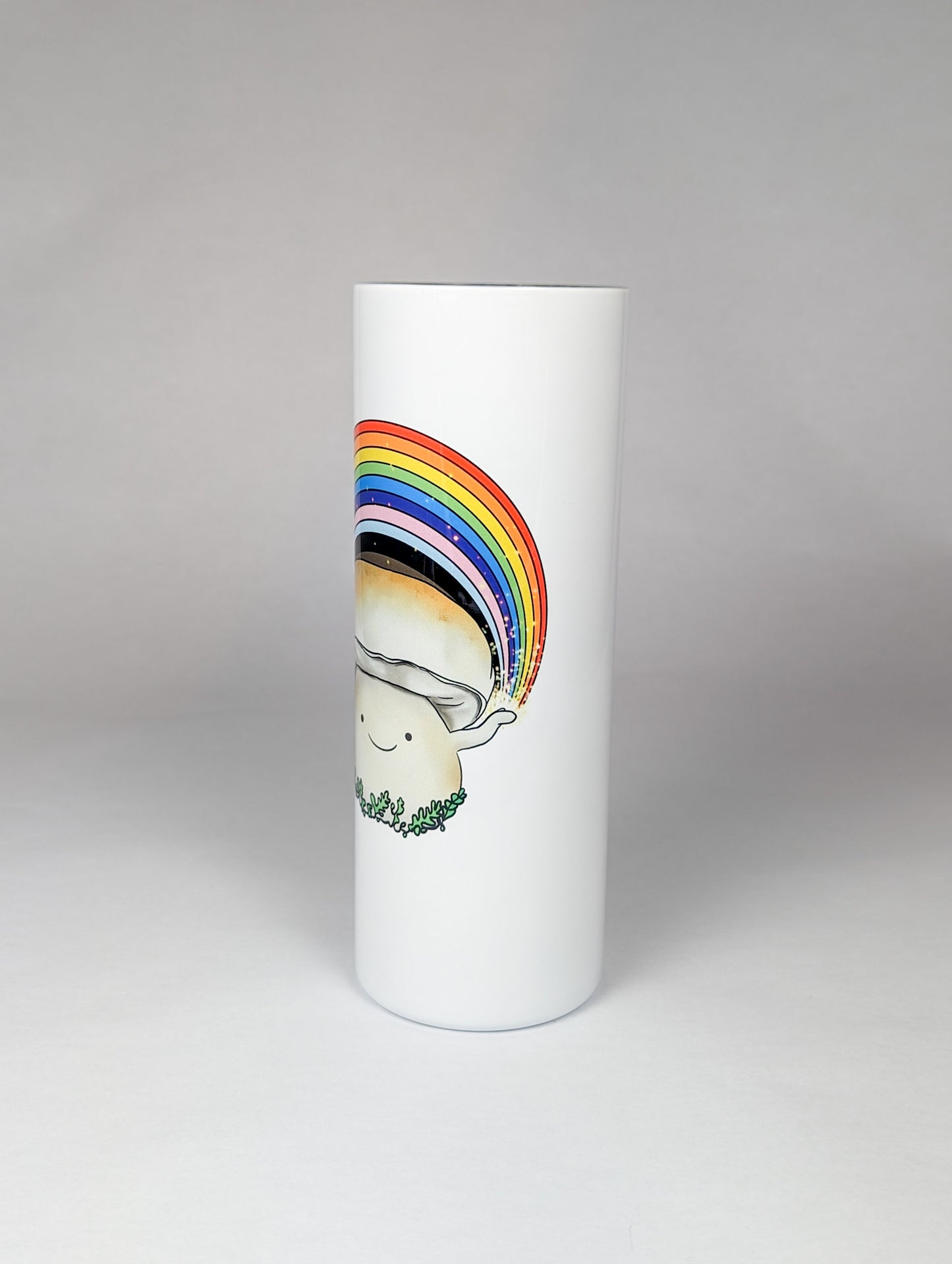 Porcini Mushroom w/Pride Rainbow | 20oz Stainless Steel Skinny Tumbler | Adorable, Inclusive Mushroom Artwork