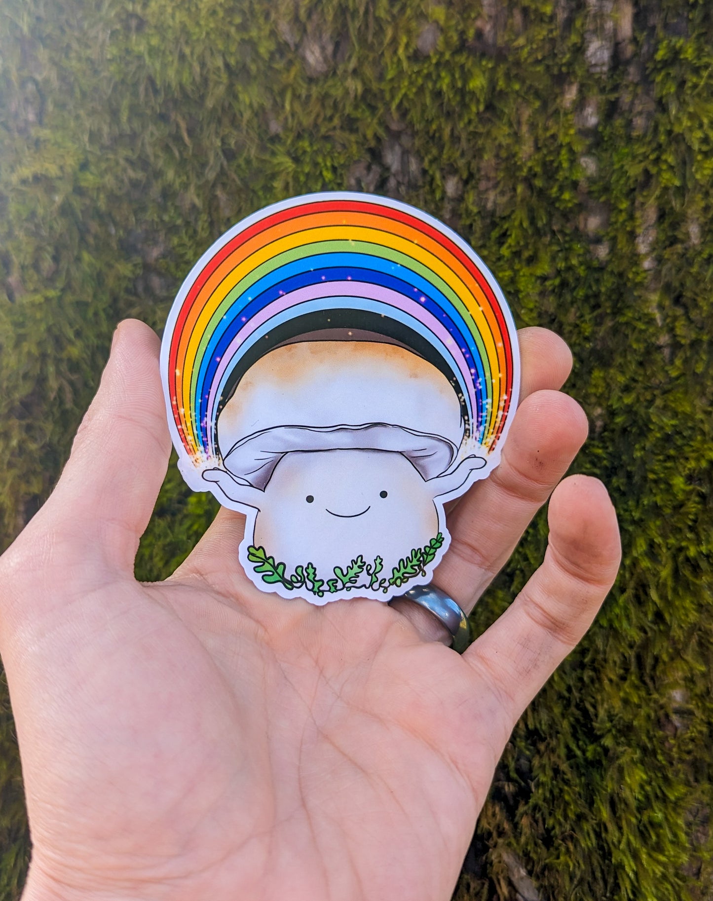 Porcini Mushroom Pride Sticker | King Bolete/Porcini Holding Rainbow