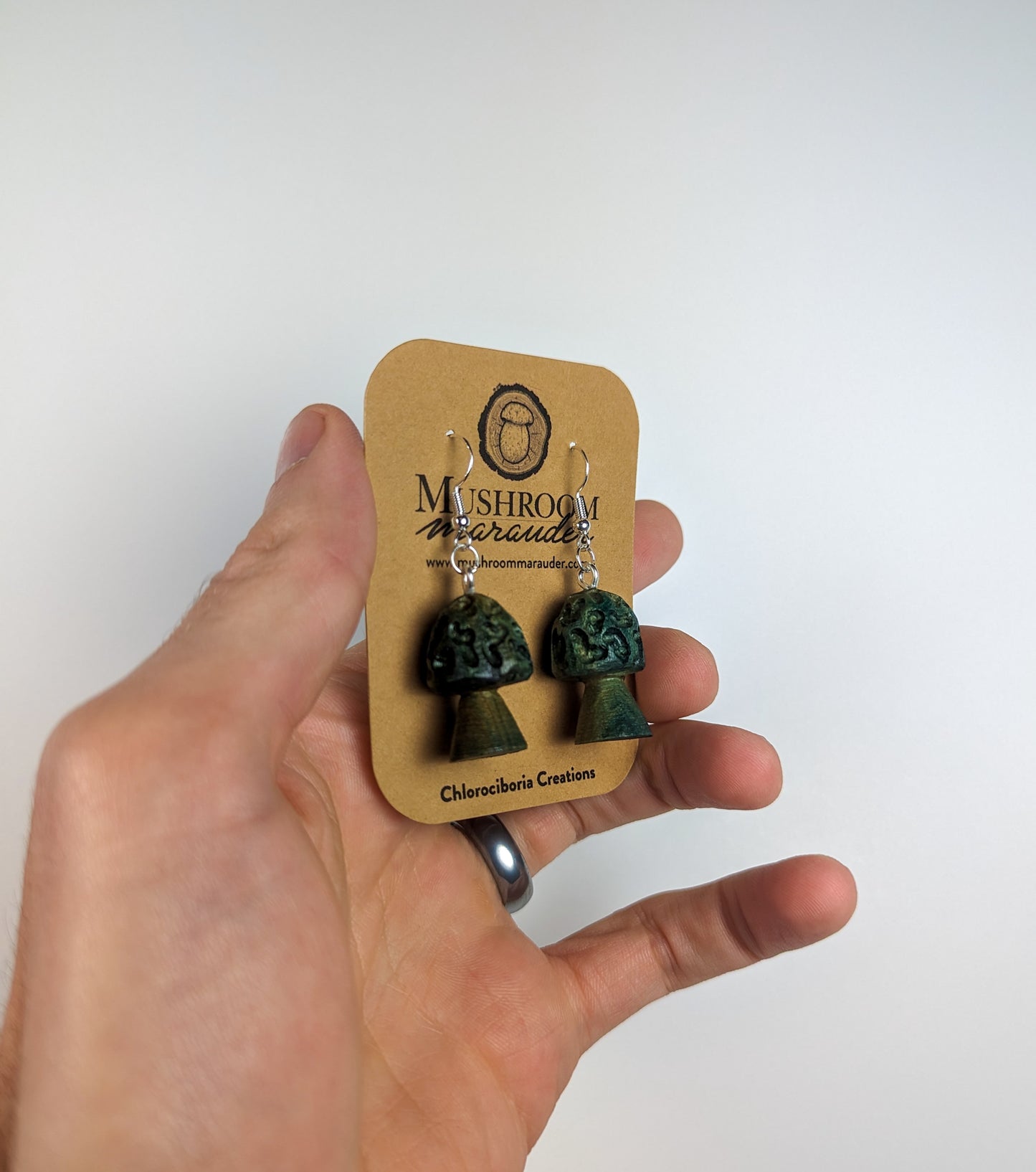 Morel Mushroom Earrings | Carved From Naturally Green, Fungus-Stained Wood
