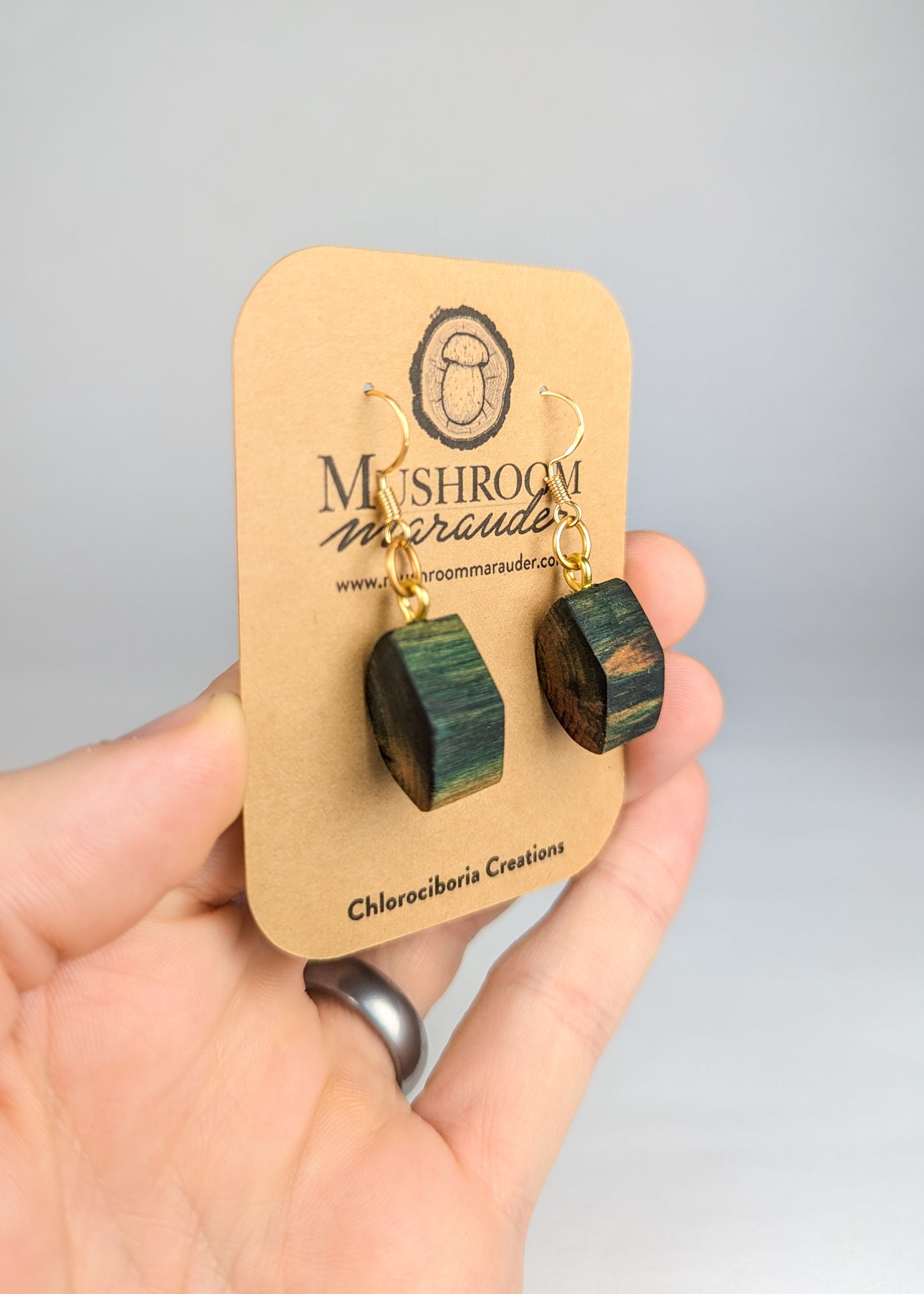 Naturally Fungus-Stained Wooden Earrings | Small Abstract Shape #8