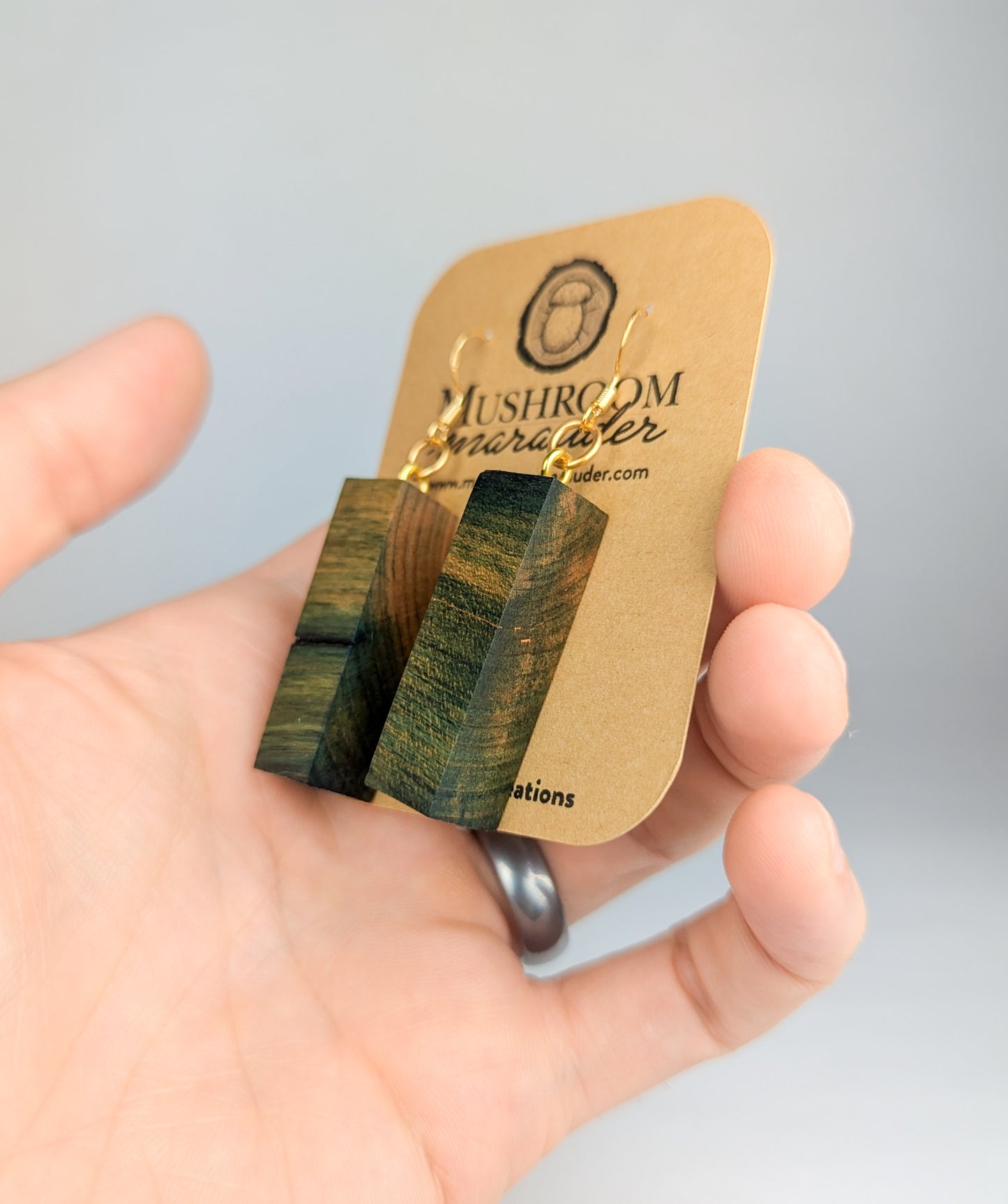 Naturally Fungus-Stained Wooden Earrings | Chunky Slab Rectangles