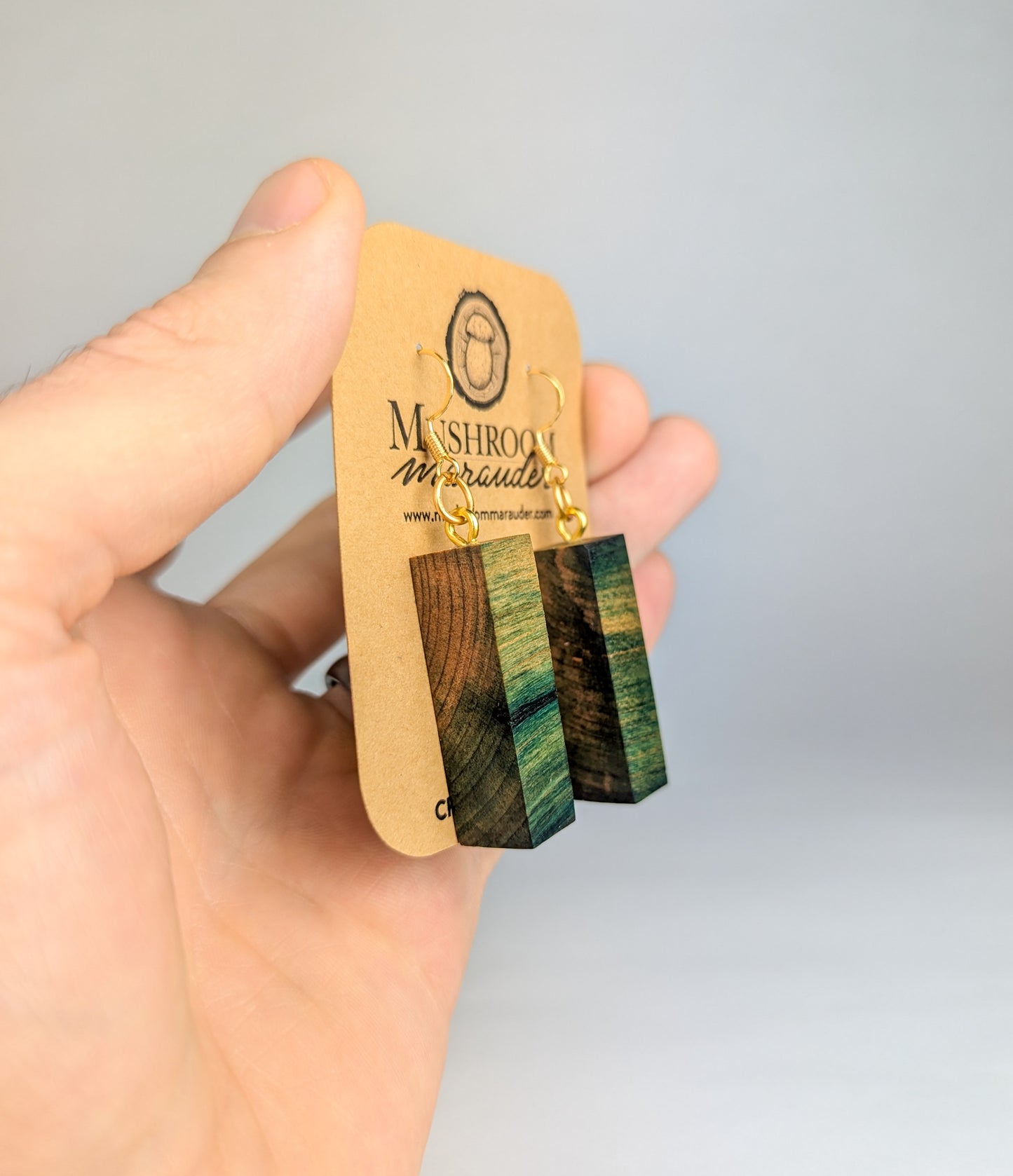 Naturally Fungus-Stained Wooden Earrings | Chunky Slab Rectangles