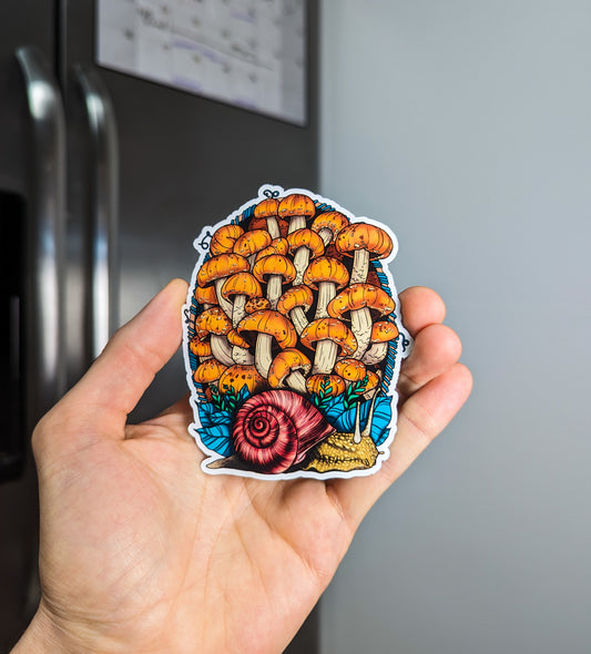 Land Snail and Chestnut Mushrooms Magnet | Beautiful Cottagecore Artwork
