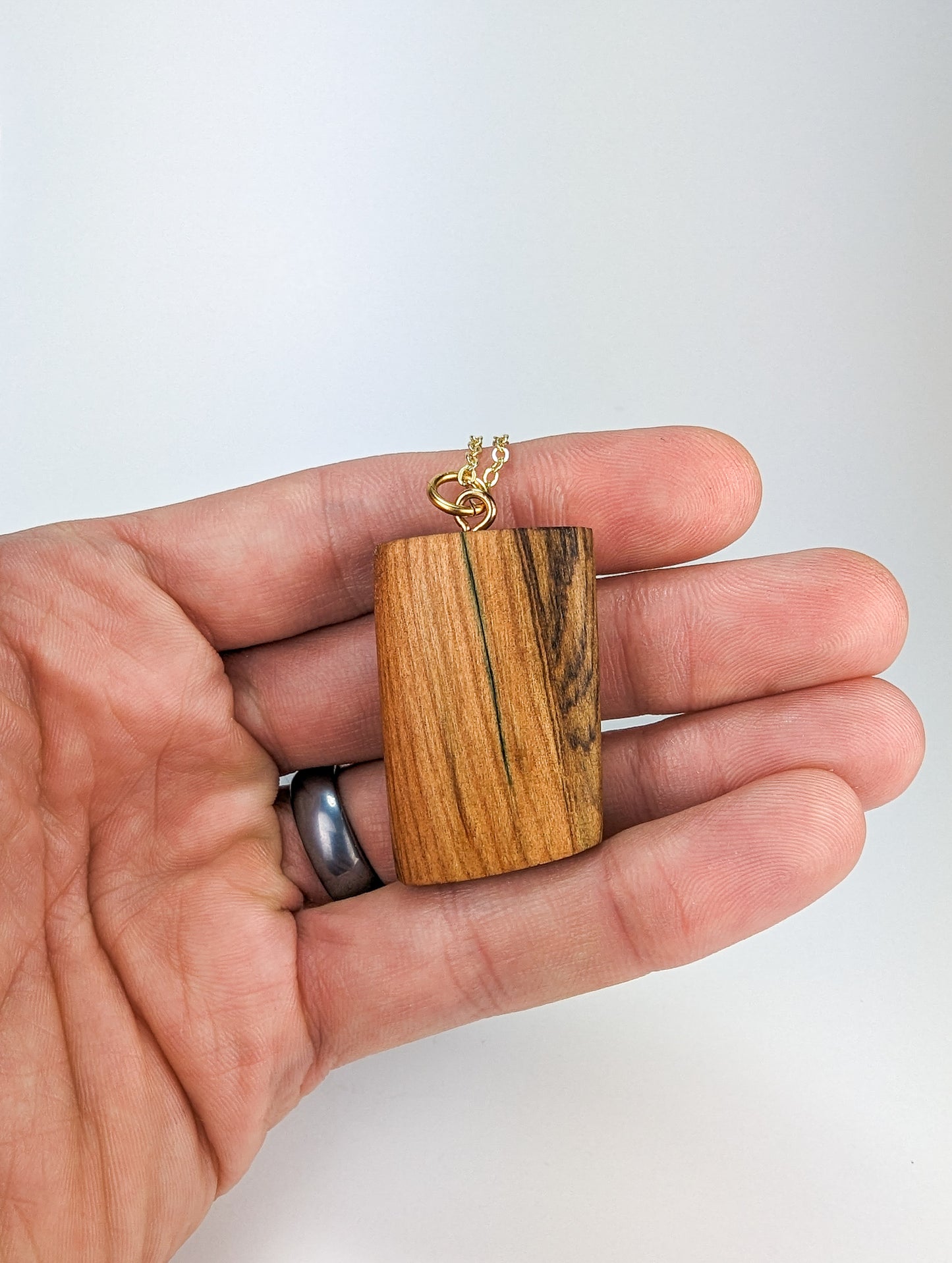 Naturally Fungus-Stained Wooden Pendant w/Black Spalting