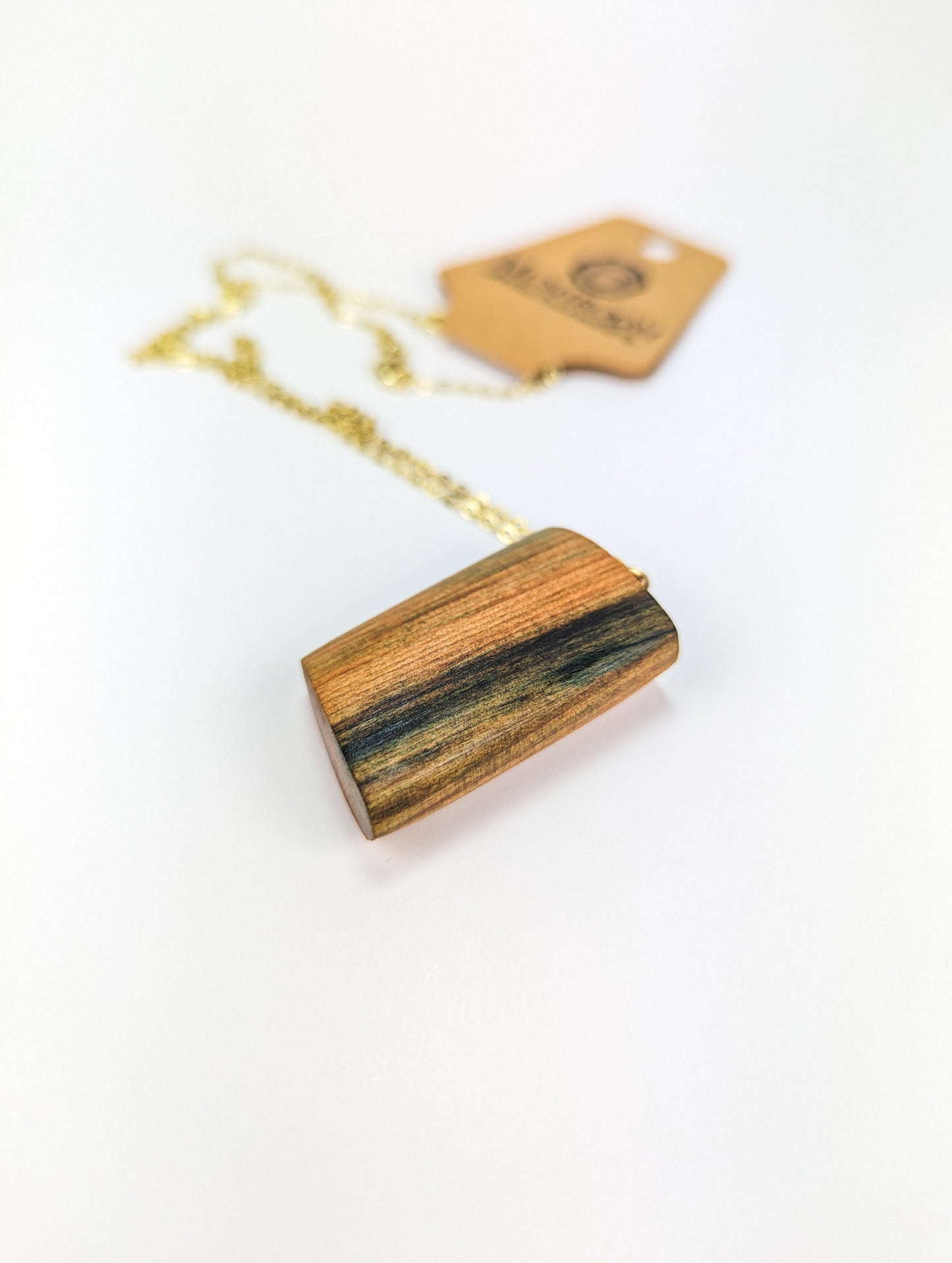 Naturally Fungus-Stained Wooden Pendant w/Black Spalting