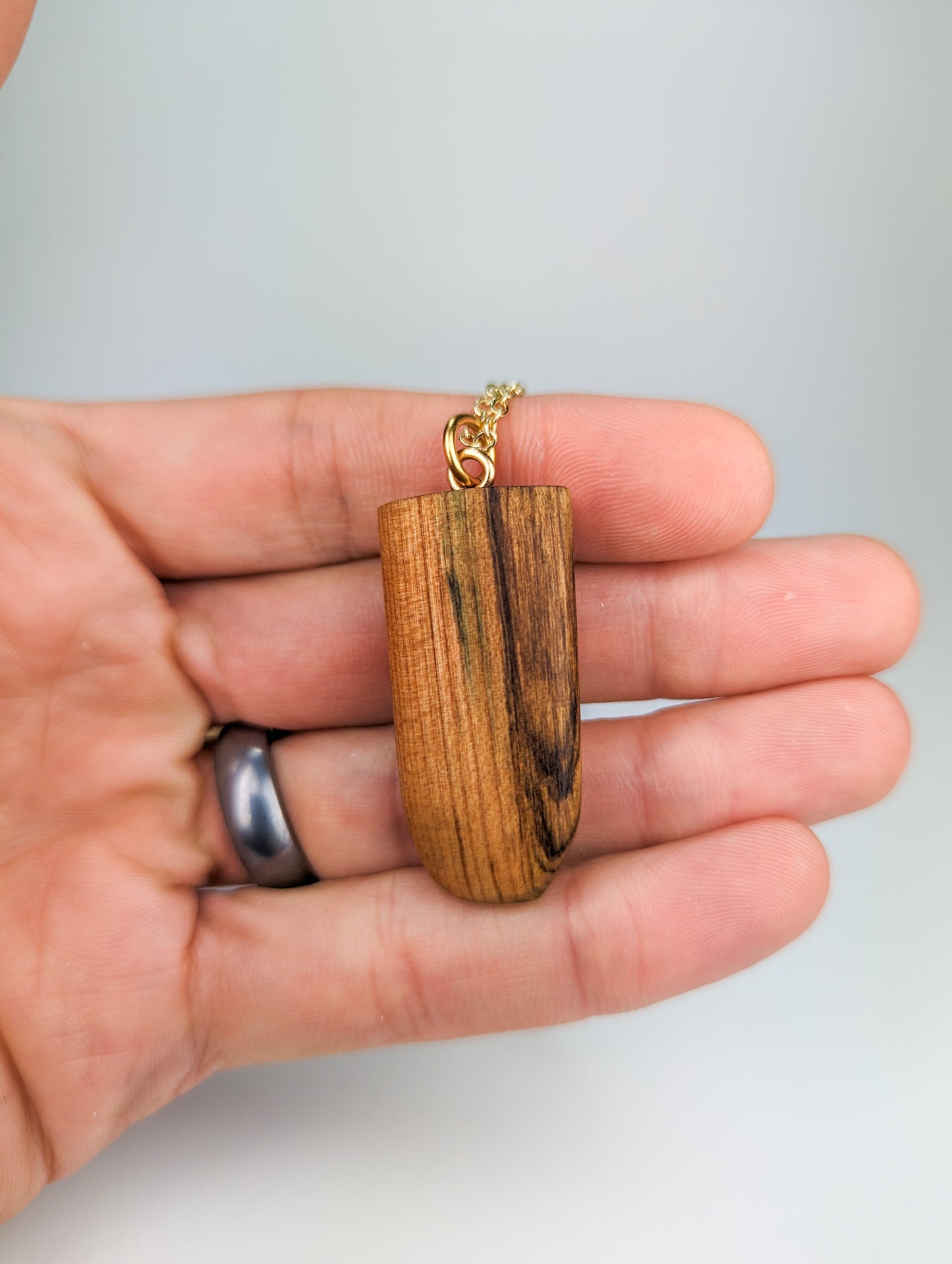Naturally Fungus-Stained Wooden Pendant w/Black Spalting #2