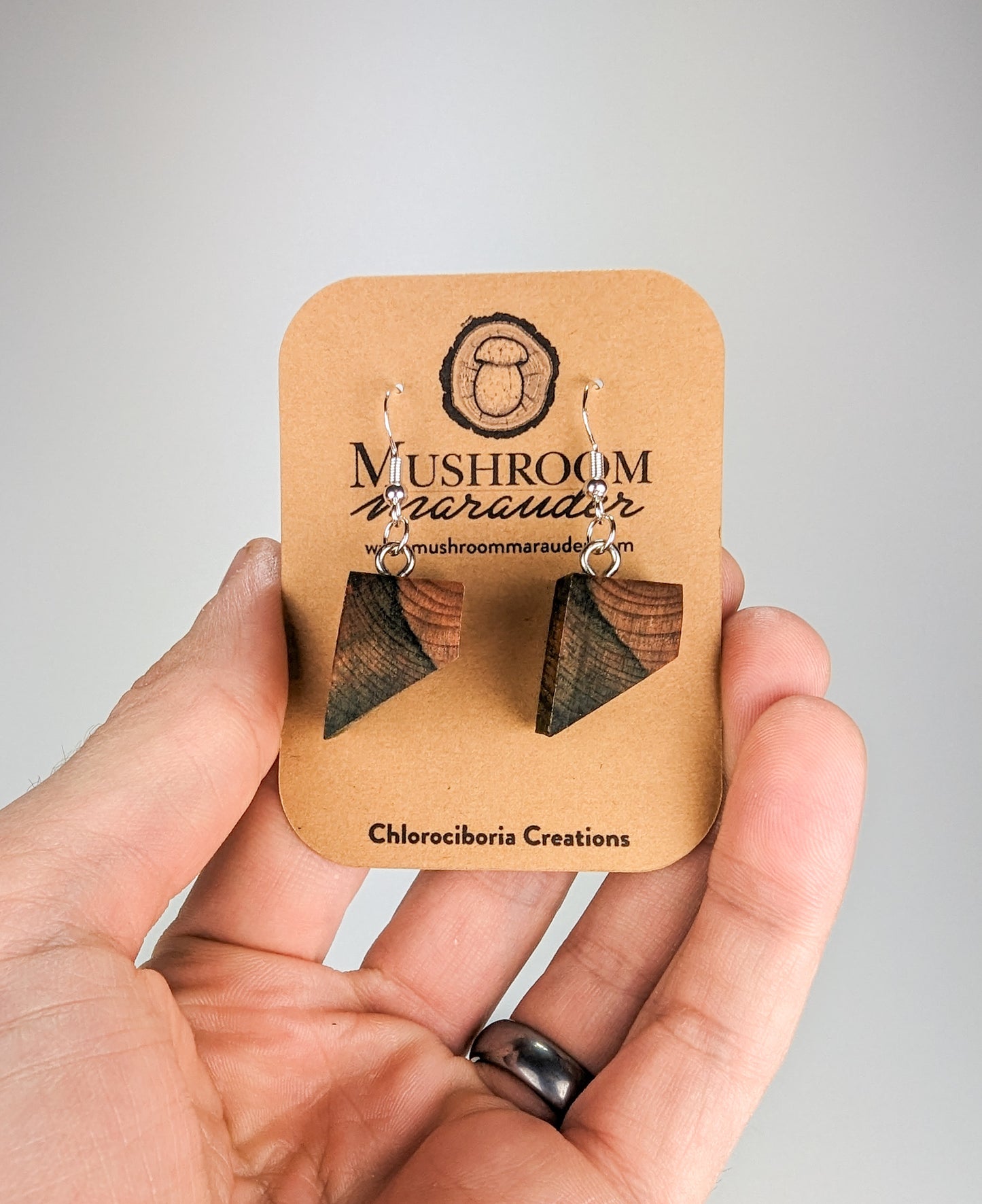 Naturally Fungus-Stained Wooden Earrings | Geometric Shape