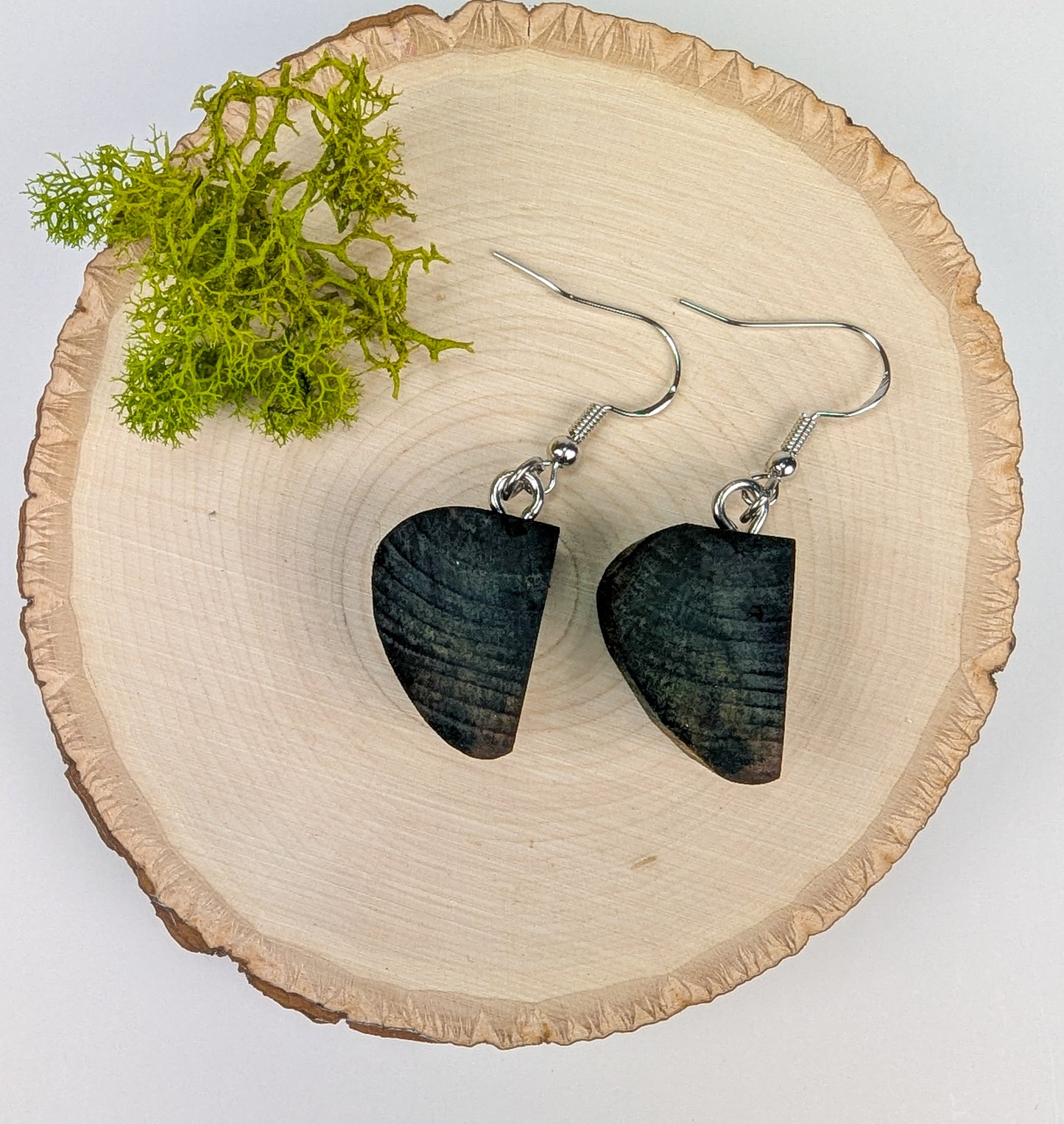 Abstract Shape #05 Earrings | Carved From Naturally Green, Fungus-Stained Wood