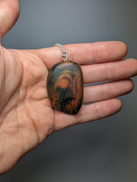 Naturally Fungus-Stained Wooden Pendant | Large, Organic Shape