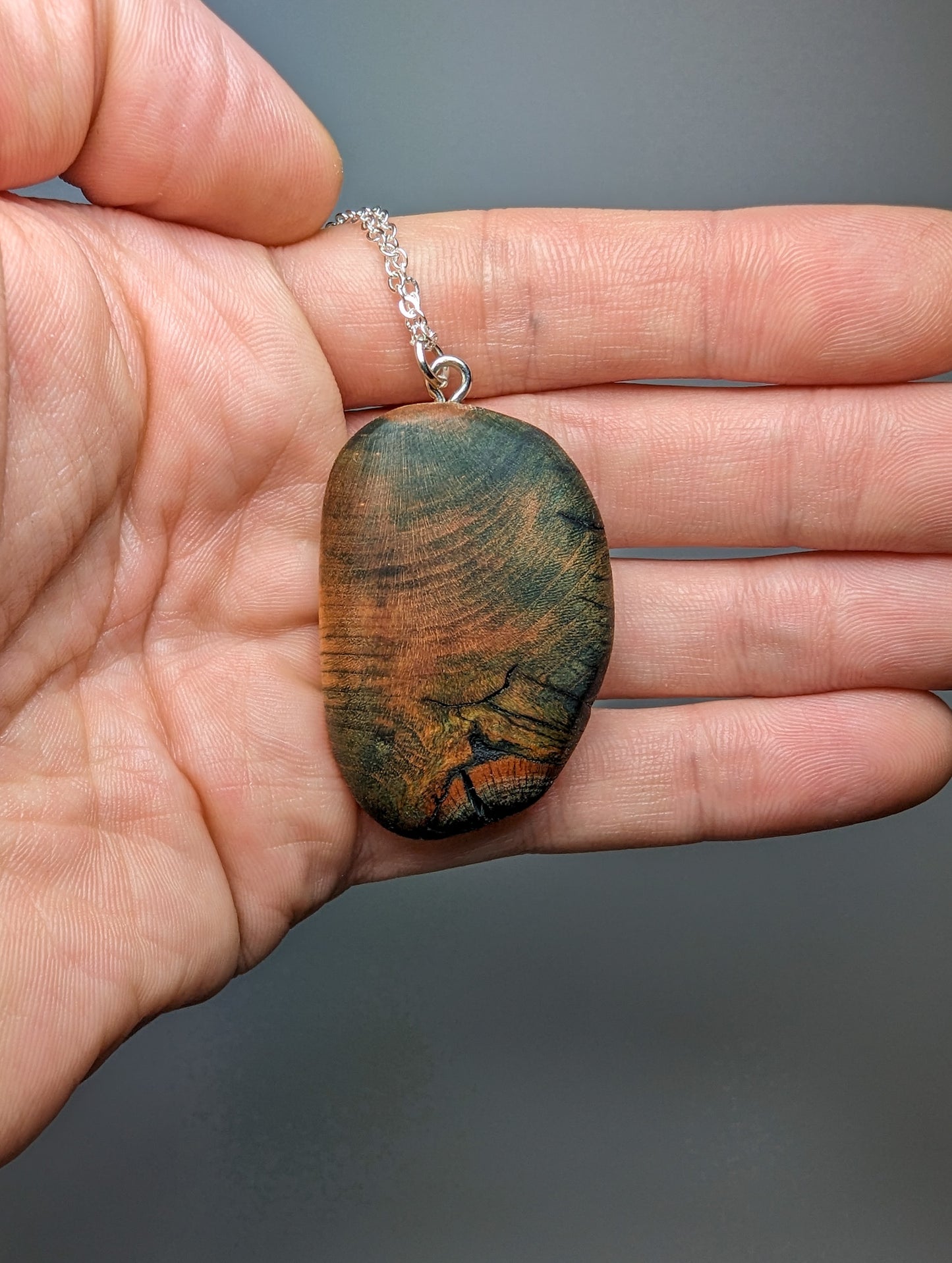 Naturally Fungus-Stained Wooden Pendant | Large, Organic Shape