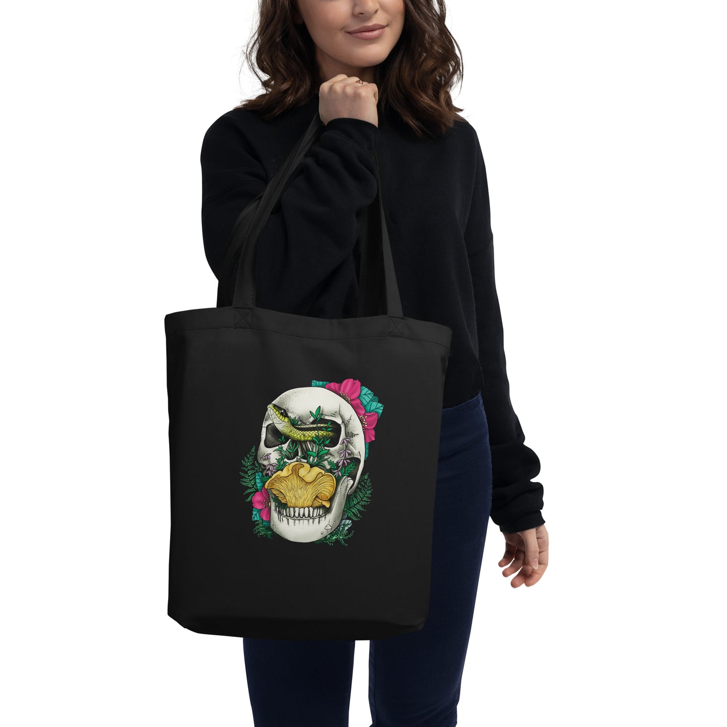 Skull, Snake and Chanterelle Mushroom | Eco-Friendly Tote Bag