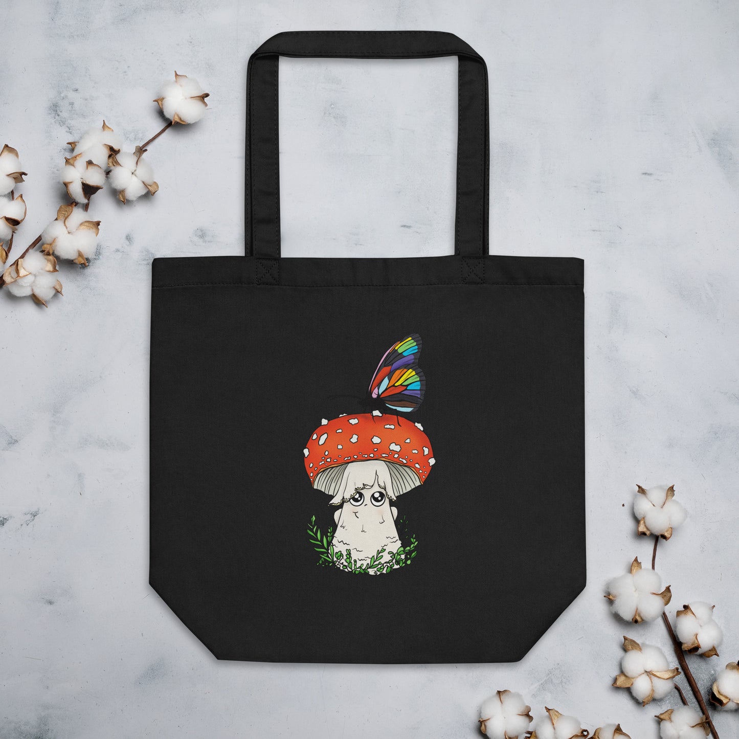 Amanita Mushroom w/Pride Butterfly | Eco-Friendly Tote Bag | Adorable Pride Mushroom Artwork