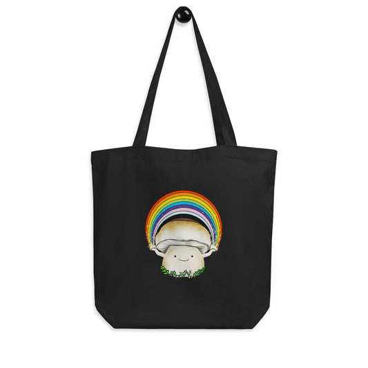 Porcini Mushroom Holding Pride Rainbow | Eco-Friendly Tote Bag | Adorable Pride Mushroom Artwork