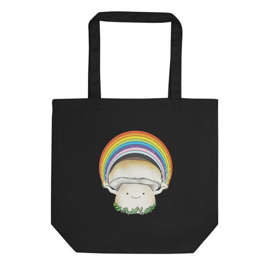 Porcini Mushroom Holding Pride Rainbow | Eco-Friendly Tote Bag | Adorable Pride Mushroom Artwork