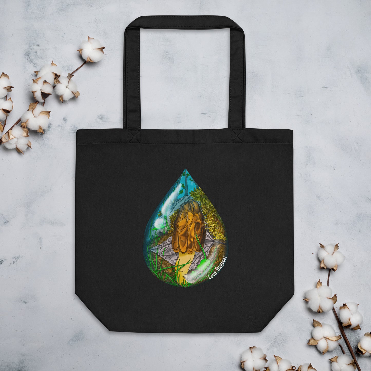 Morel Mushroom Raindrop | Eco-Friendly Tote Bag | Beautiful Mushroom Artwork