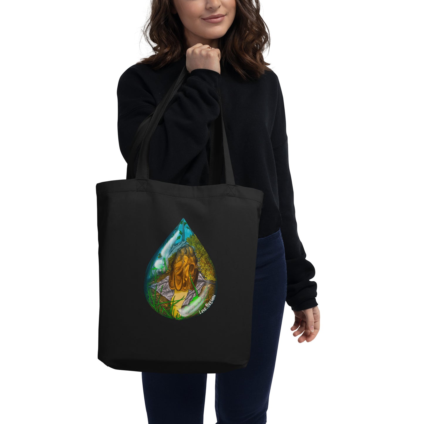 Morel Mushroom Raindrop | Eco-Friendly Tote Bag | Beautiful Mushroom Artwork