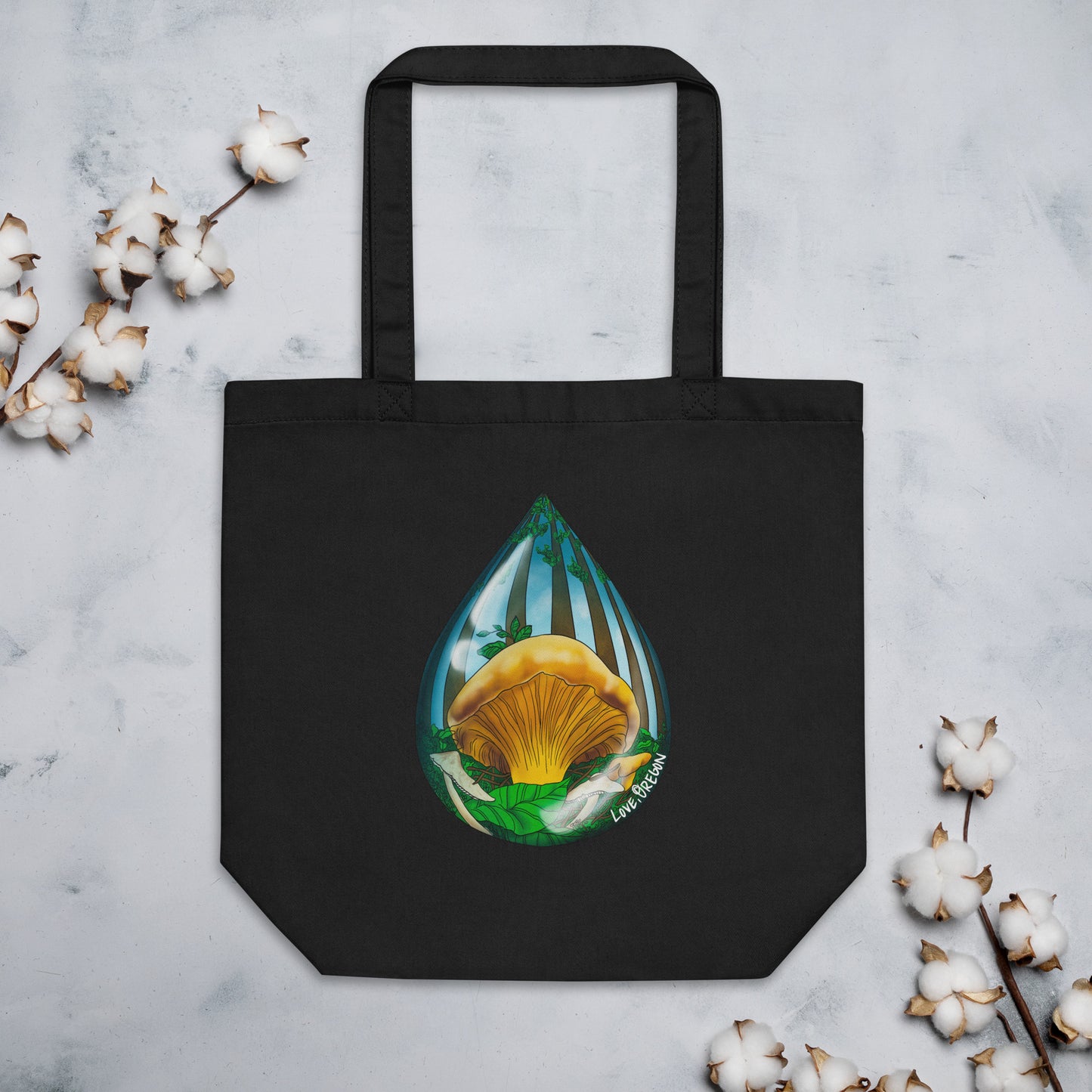 Chanterelle Mushroom Raindrop | Eco-Friendly Tote Bag | Beautiful Mushroom Artwork