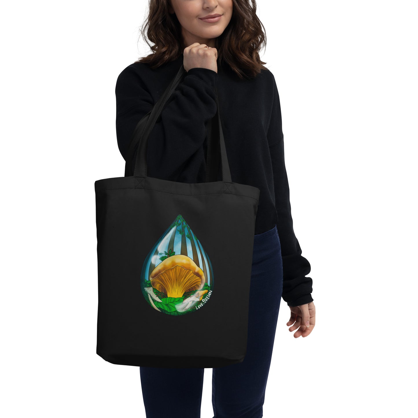 Chanterelle Mushroom Raindrop | Eco-Friendly Tote Bag | Beautiful Mushroom Artwork