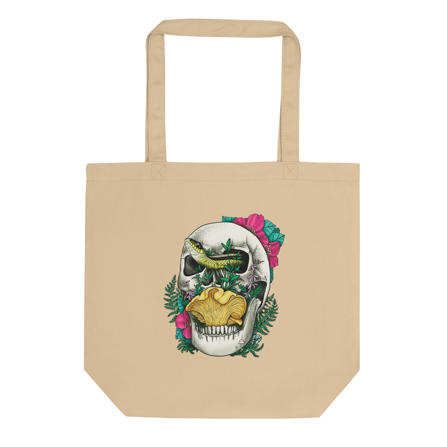 Skull, Snake and Chanterelle Mushroom | Eco-Friendly Tote Bag