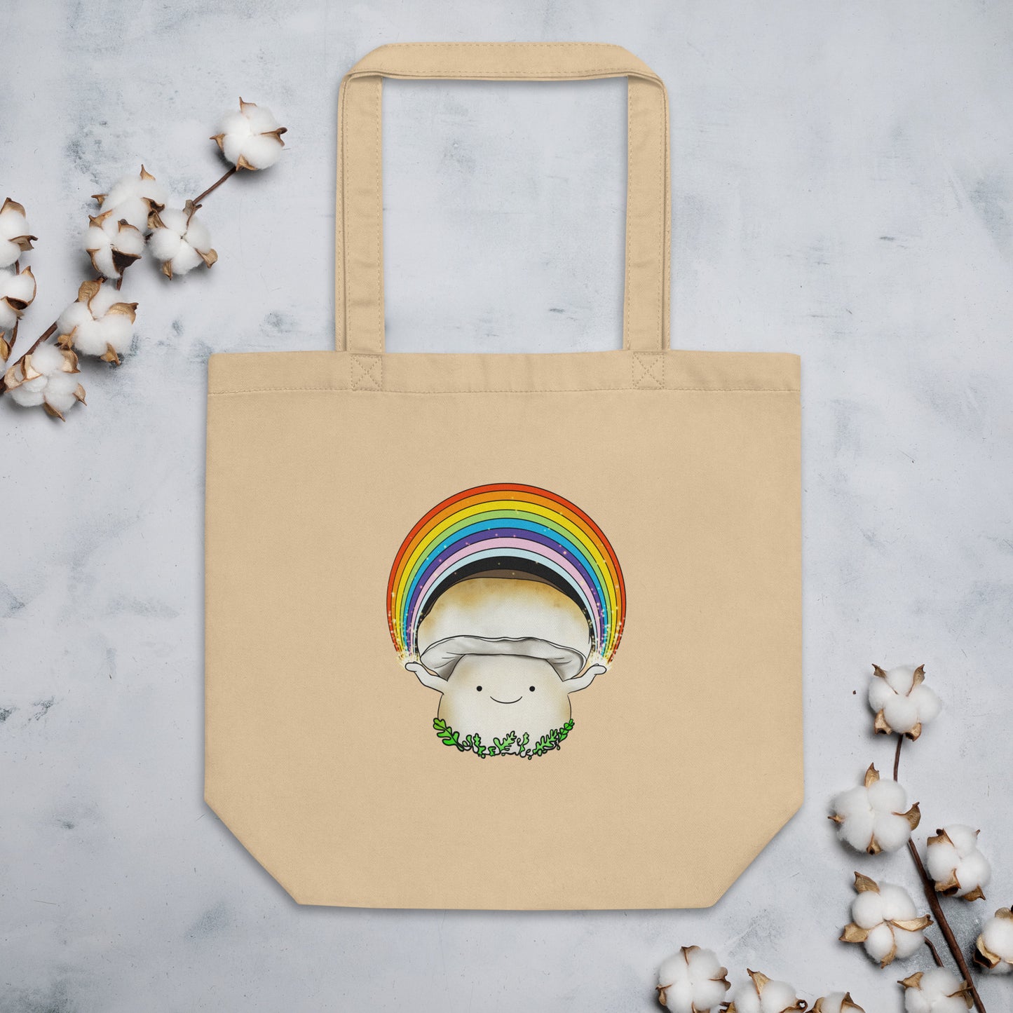 Porcini Mushroom Holding Pride Rainbow | Eco-Friendly Tote Bag | Adorable Pride Mushroom Artwork