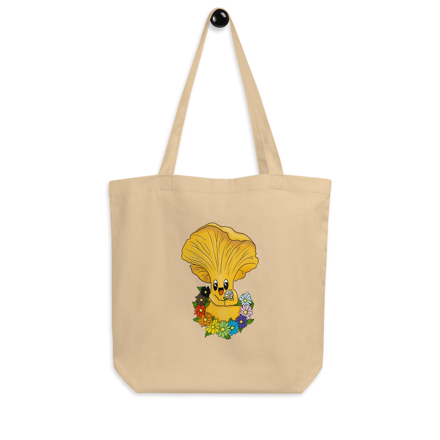 Chanterelle Mushroom w/Pride Rainbow Flowers | Eco-Friendly Tote Bag | Adorable Pride Mushroom Artwork
