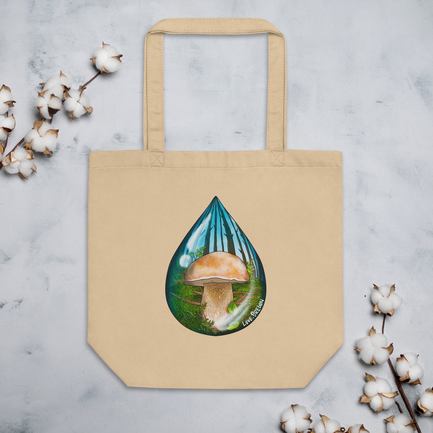 Porcini Mushroom Raindrop | Eco-Friendly Tote Bag | Beautiful Mushroom Artwork