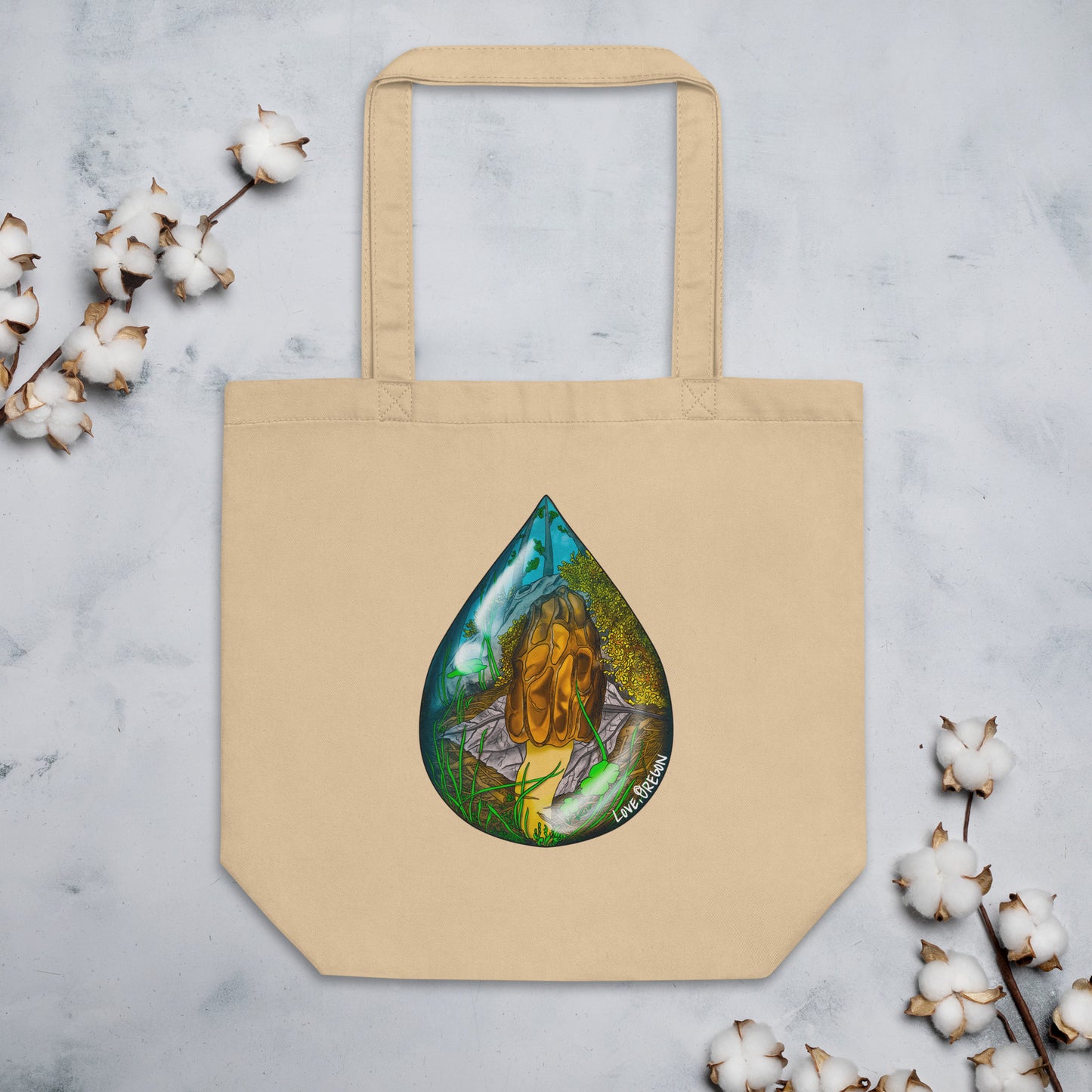 Morel Mushroom Raindrop | Eco-Friendly Tote Bag | Beautiful Mushroom Artwork